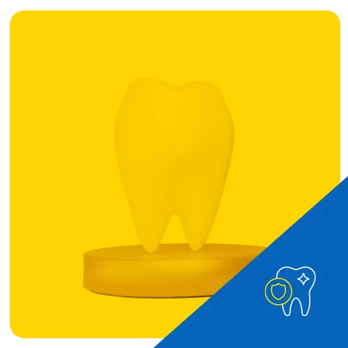 3D depiction of a molar on a yellow pedestal, symbolizing a showcase of dental health or treatment.